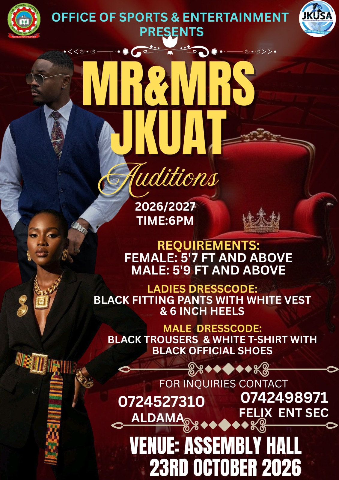 Event banner for Mr and Miss JKUAT auditions